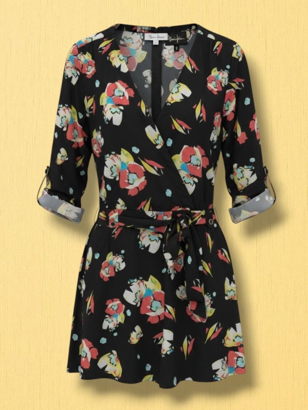 Yumi‎ Kim Liz Black Floral Silk-Feel Wrap Romper S